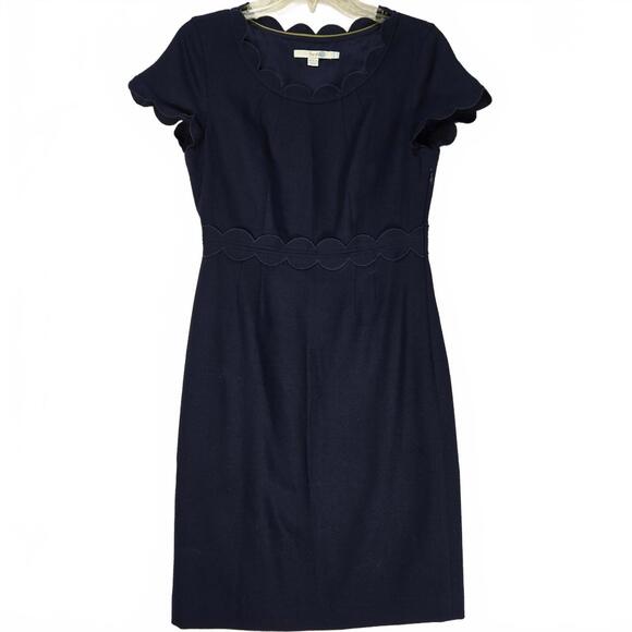 Boden Dresses & Skirts - Boden Navy 100% Wool Scalloped Sheath Dress Size US 4R UK 8R Professional Work